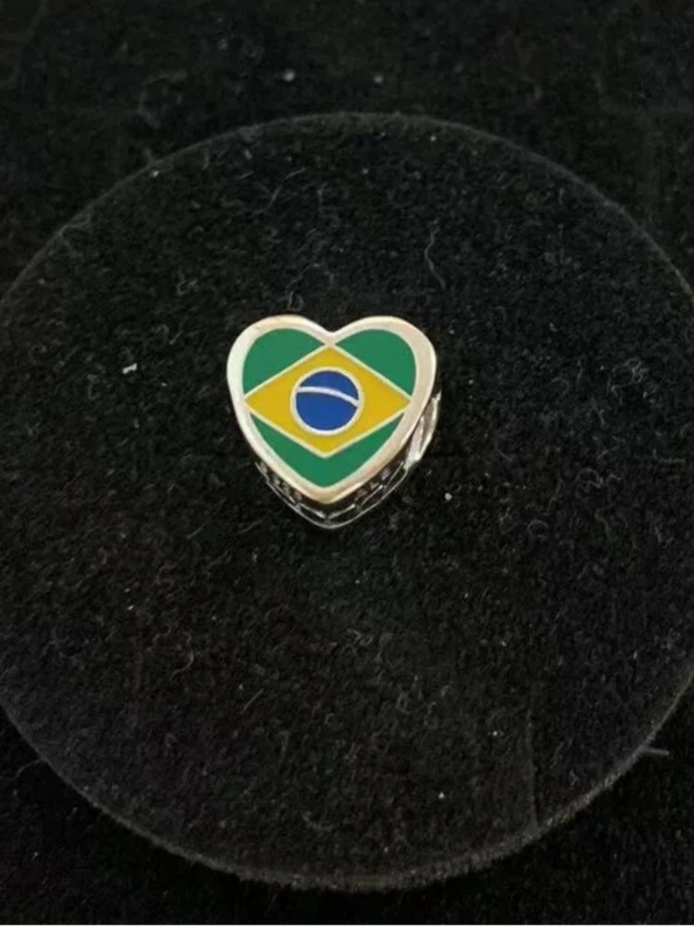 Pandora Heart Charm with Green, Yellow and Blue Enamel Brazil Flag